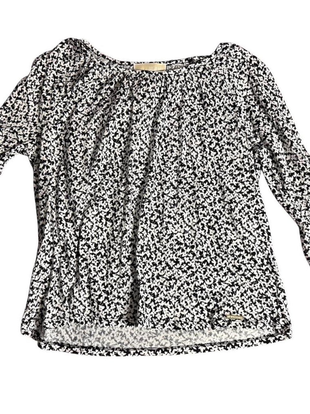 MICHAEL Michael Kors Black & White Floral Scoop Neck Top with Bell Sleeves - Picture 6 of 7